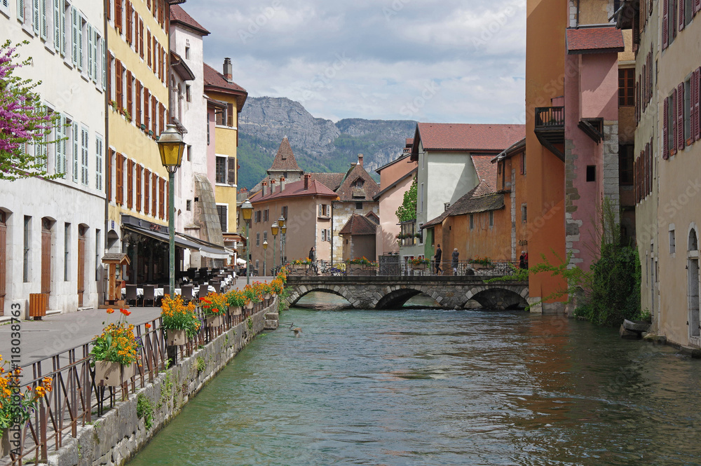 View of the canal in city centre of Annecy