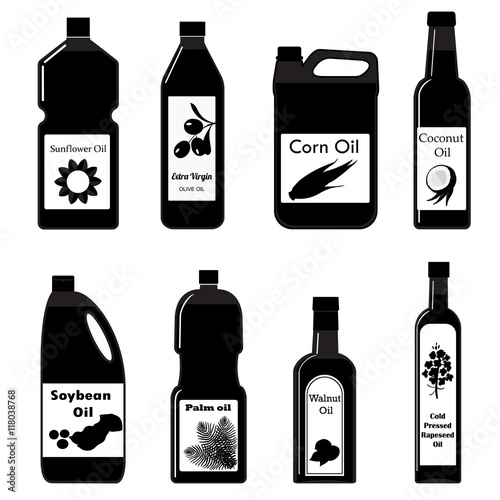 Vector set black icons of oil for frying