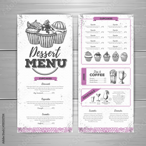 Vintage dessert menu design. Sweet cupcake