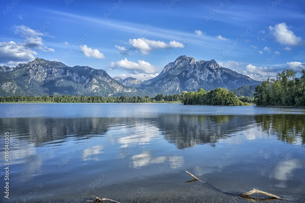 Obraz premium Neuschwanstein at Forggensee lake