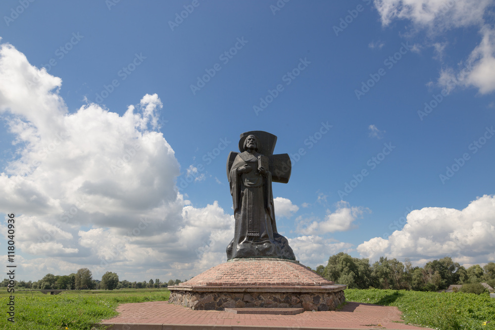 Turov, Belarus - August 7, 2016: monument to Kirill of Turov in the town of Turov, Belarus.
