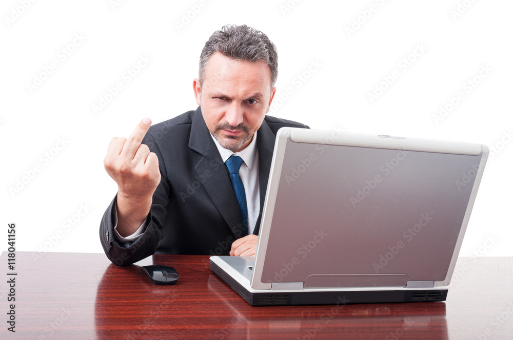 Rude business person doing obscene gesture Rude business person doing obscene gesture