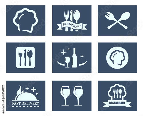 restaurant food icons set