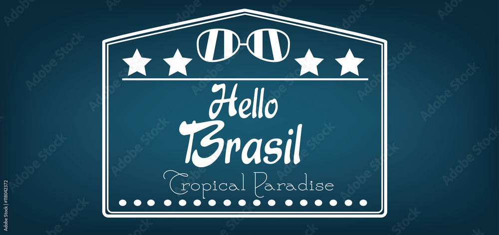 Hello Brasil card with stars and sunglasses over dark blue background, in outlines. Digital vector image Hello Brasil card with stars and sunglasses over dark blue background, in outlines. Digital vector image