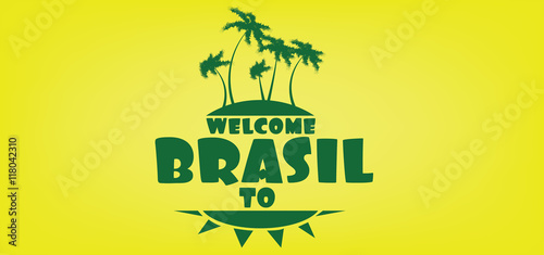 Welcome to brasil card with an island and palm trees over yellow background, in outlines. Digital vector image