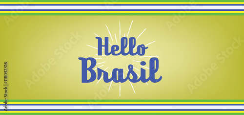 Hello brasil card with colored lines design over dark yellow background, in outlines. Digital vector image