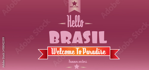 Hello brasil card with stars over burgundy background, in outlines. Digital vector image