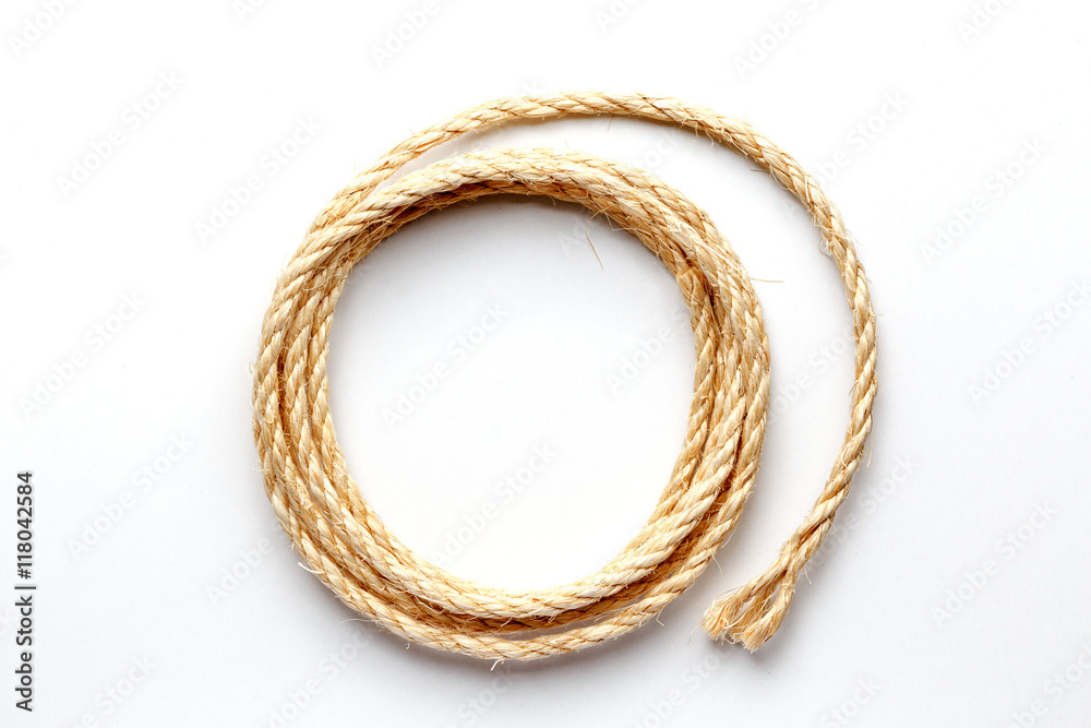coiled rope on a white background close up