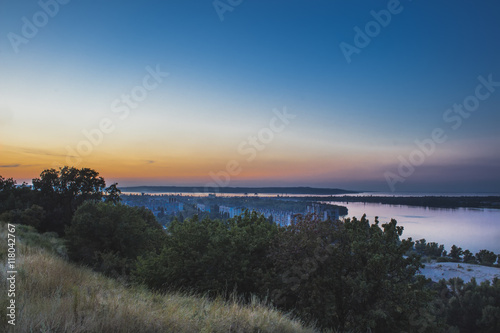 Evening Dnieper river covered with haze. Kaniv. Ukraine