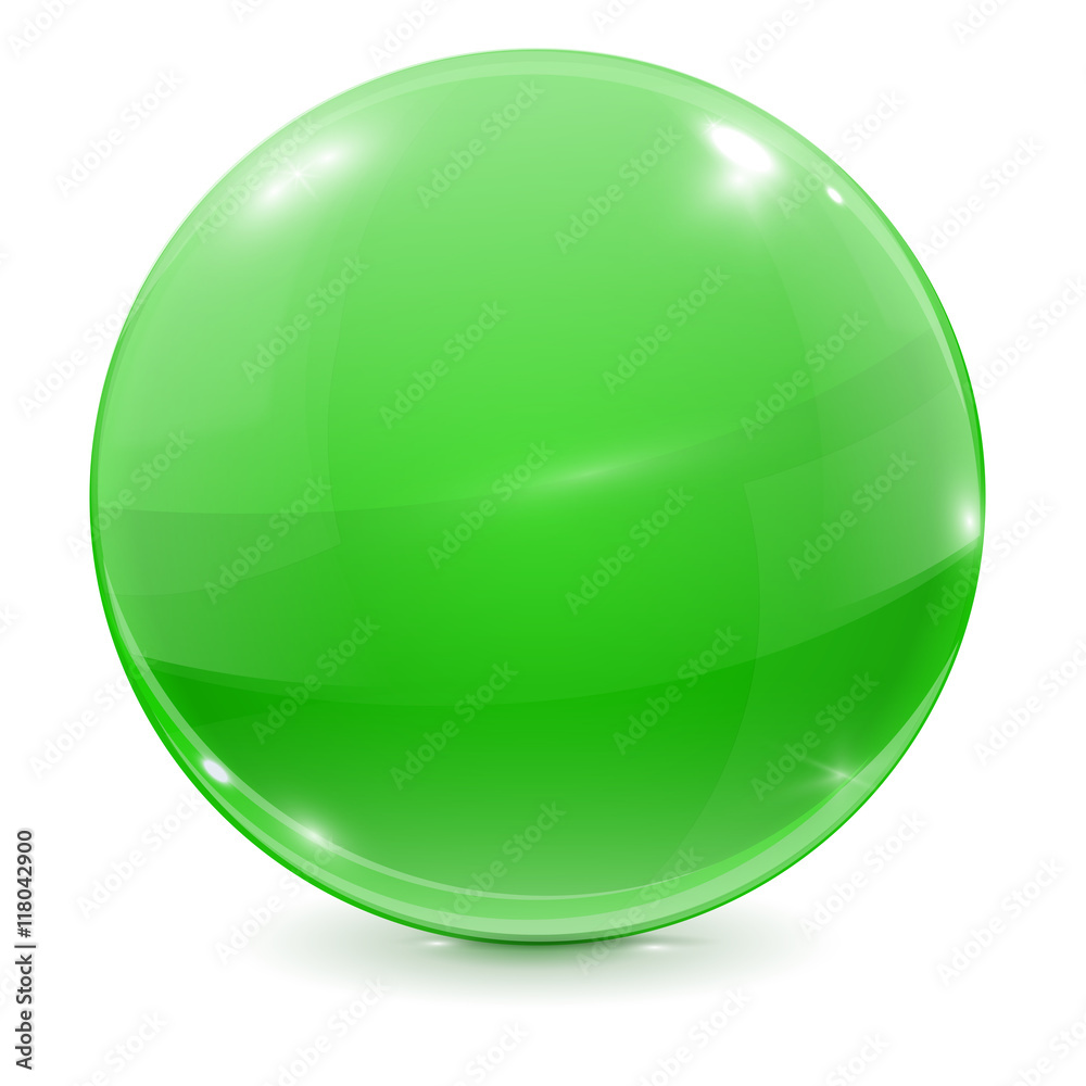Green glass ball. 3d shiny sphere