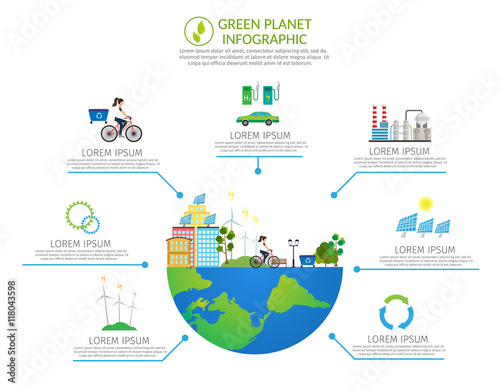 Ecology infographic vector elements illustration and environmental risks and pollution background set. © borodatch