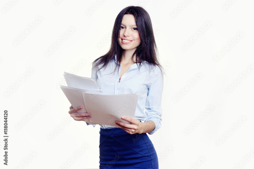 Closeup portrait, young professional, beautiful in blue shirt, arms crossed folded, smiling isolated indoors office background. Positive human emotions Closeup portrait, young professional, beautiful in blue shirt, arms crossed folded, smiling isolated indoors office background. Positive human emotions