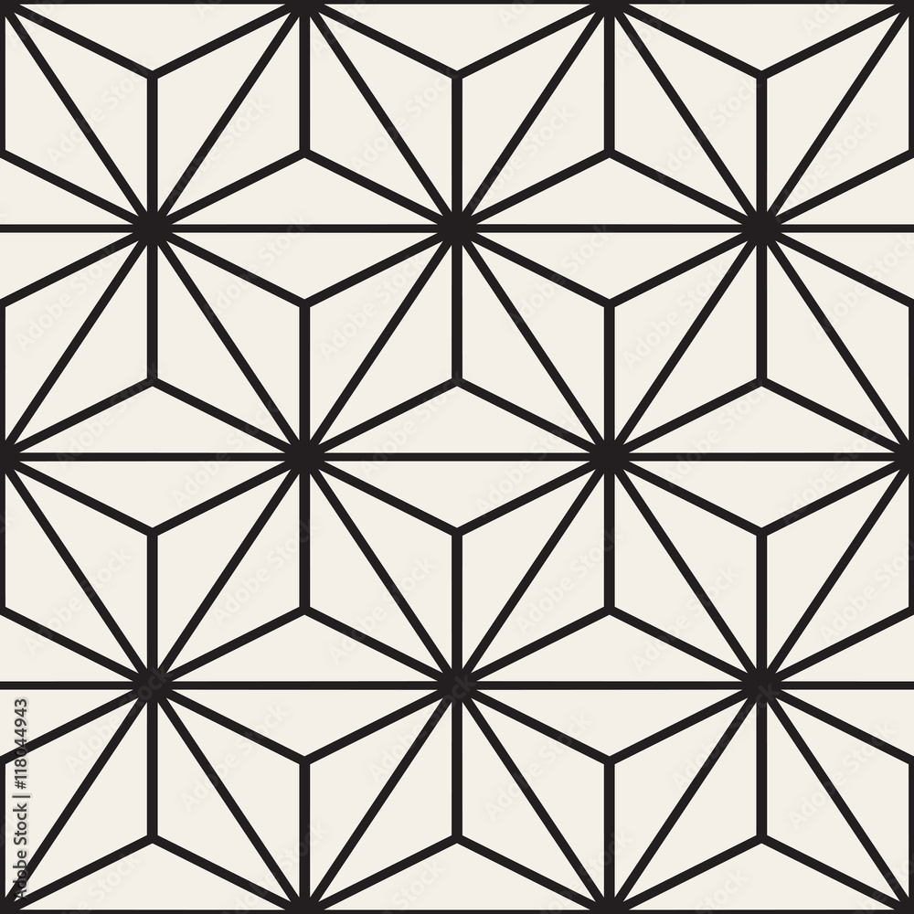 Vector Seamless Black And White StarTriangle Lines Grid Pattern Vector Seamless Black And White StarTriangle Lines Grid Pattern