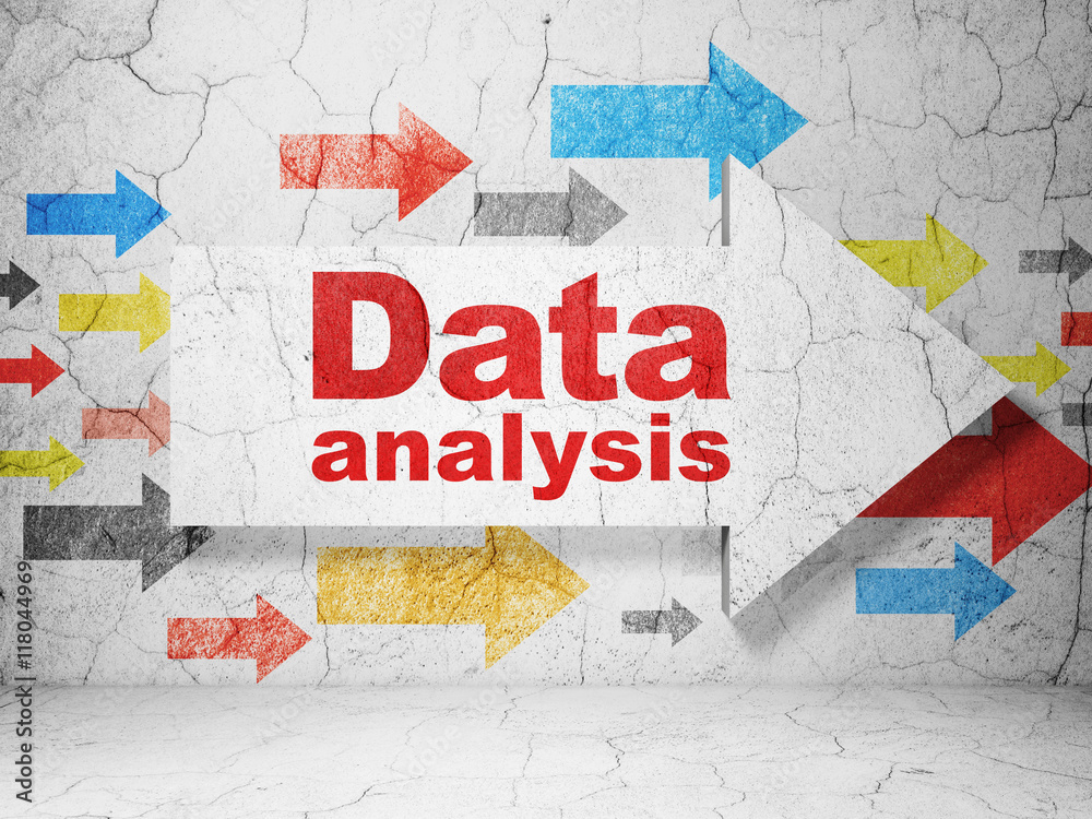Obraz premium Information concept: arrow with Data Analysis on grunge wall background