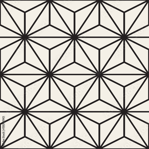 Vector Seamless Black And White StarTriangle Lines Grid Pattern