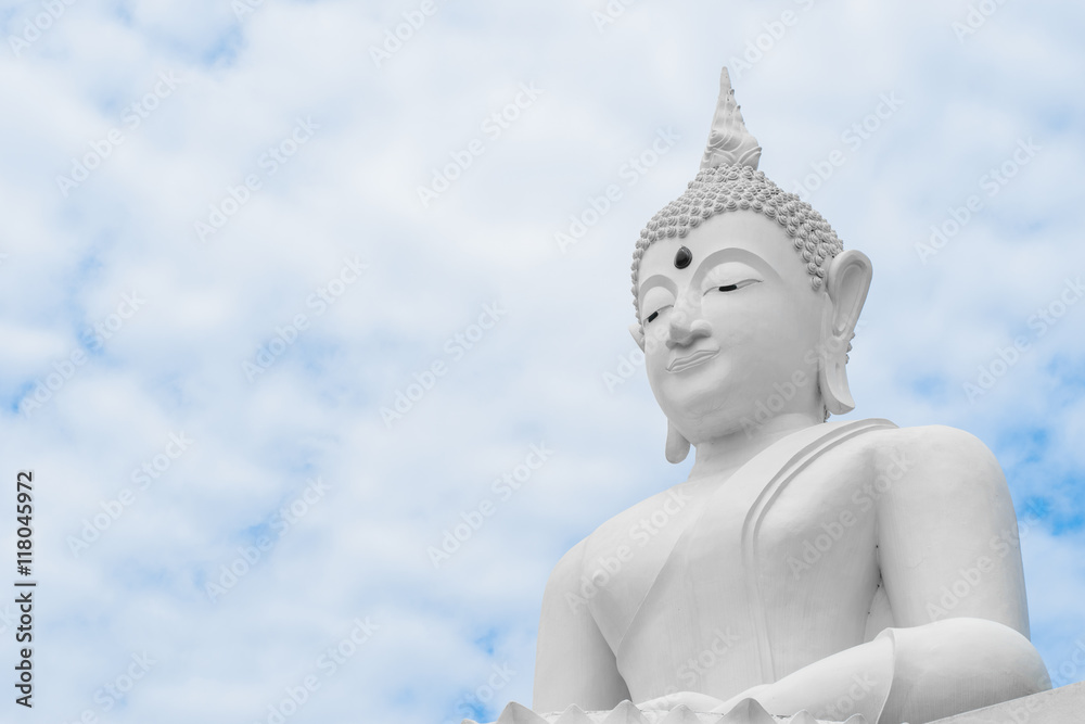 Big Buddha statue white is located in the temple in the sky beautiful Big Buddha statue white is located in the temple in the sky beautiful