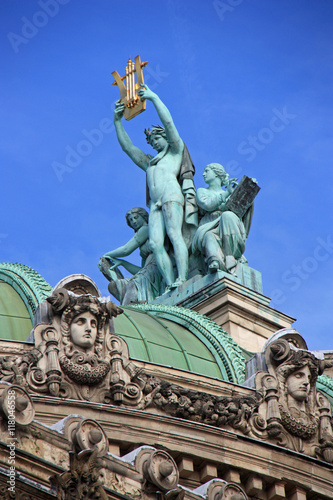 Statues du toit de l'opéra Garnier à Paris, France