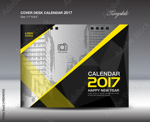 Desk Calendar for 2017 Year, Black and yellow Cover Desk Calendar, vector, Brochure flyer, poster, advertisement, book