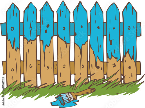 Blue Wooden Fence with Paintbrush