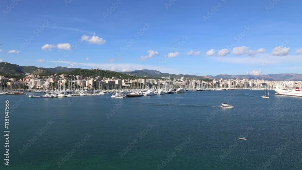 Palma de Mallorca harbor filmed from cruise ship Palma de Mallorca harbor filmed from cruise ship