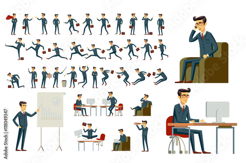 young cartoon businessman in blue suit vector
