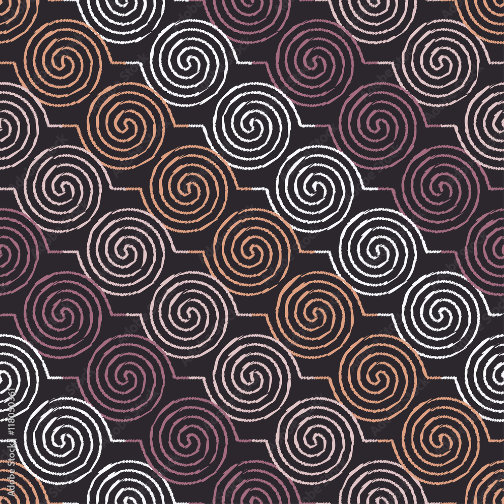 Ethnic boho seamless pattern with curls. Print. Repeating background. Cloth design, wallpaper.
