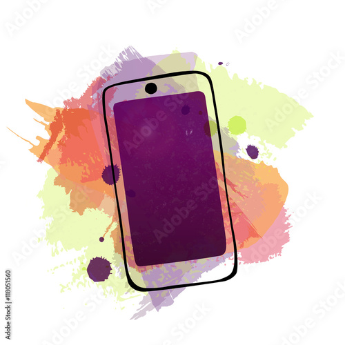 Vector smartphone with imitation of watercolor brushstrokes