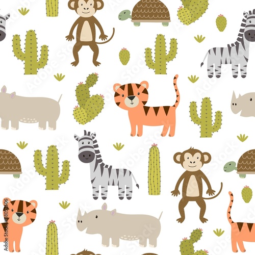Fototapeta Naklejka Na Ścianę i Meble -  Cute safari animals seamless pattern