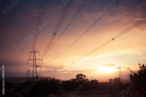 Konstfotografi Electricity pylon and power lines