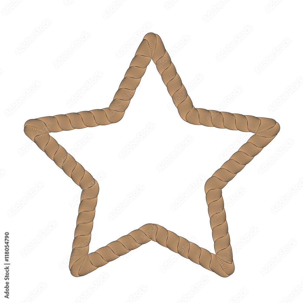 Rope Creative Ornamental Star Frame Isolated on White Background Rope Creative Ornamental Star Frame Isolated on White Background