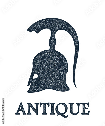 Vector illustration of the ancient Greek bronze helmet with a gr
