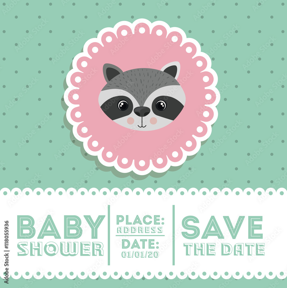 Fototapeta premium raccoon animal baby shower card icon vector illustration graphic
