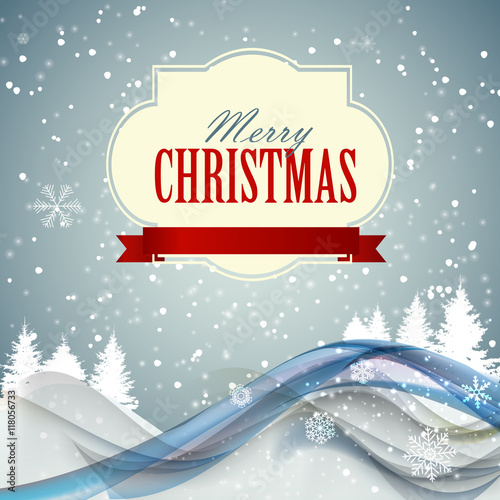 Abstract Christmas and New Year Wave Background with Lights, Tre