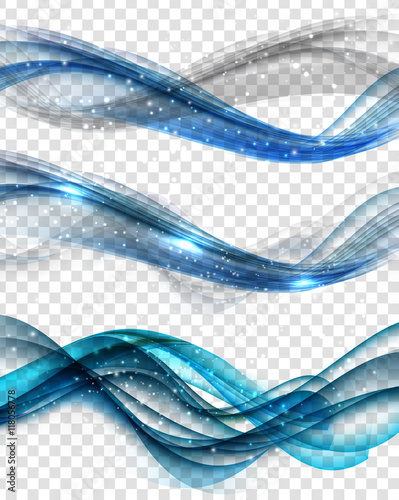 Abstract Blue Wave Set on Transparent Background. Vector Illustr