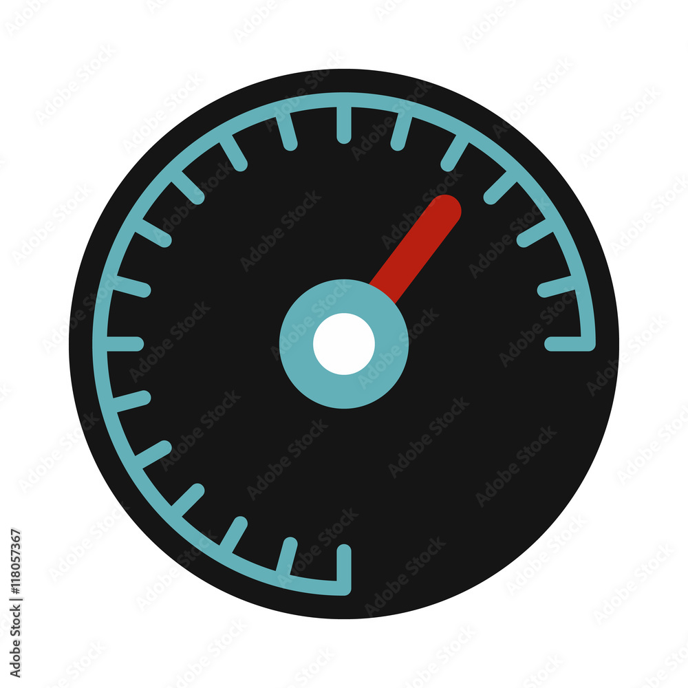 Black speedometer icon in flat style on a white background Black speedometer icon in flat style on a white background