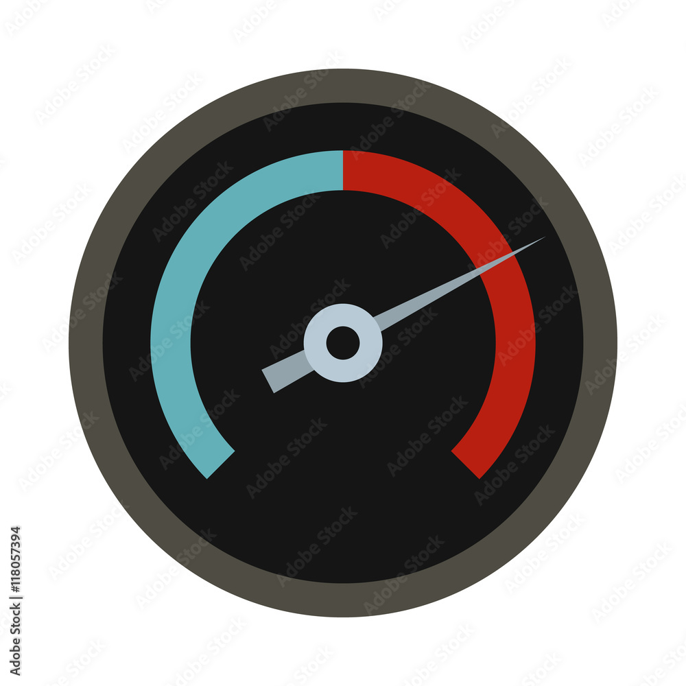 Black tachometer icon in flat style on a white background