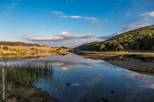 Landscape of Biviere lake with views of Etna, Nebrodi mountains,