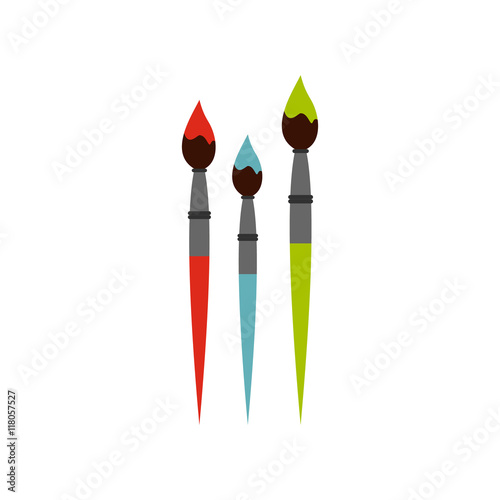Three brushes for painting icon in flat style on a white background