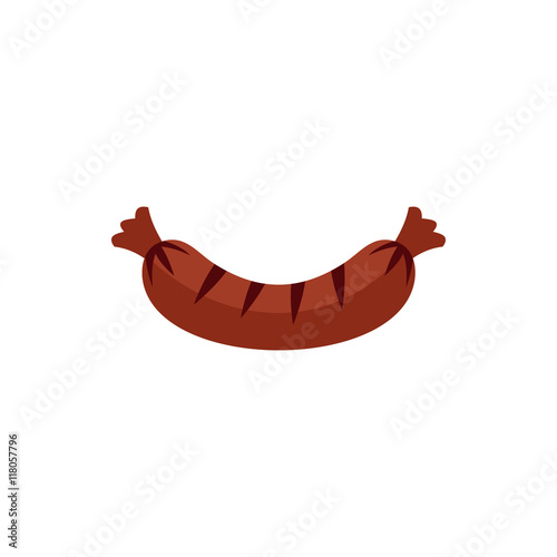 Grilled sausage icon in flat style on a white background