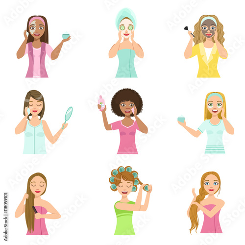Girls Preening Up Using Masks And Creams
