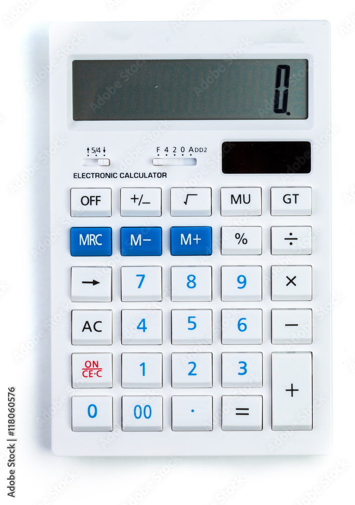 Top view of a calculator isolated on white background Top view of a calculator isolated on white background