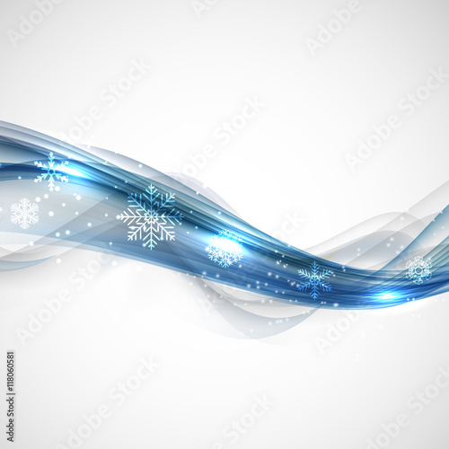 Abstract Christmas and New Year Wave Background with Lights and
