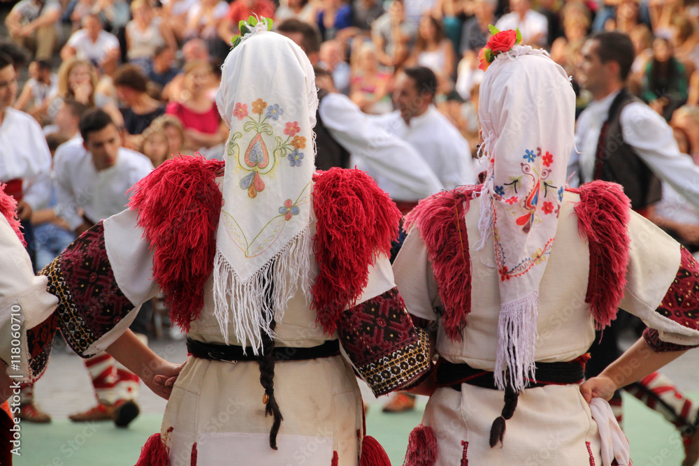 Macedonian folk dancers in an outdoor festival Stock Photo | Adobe Stock