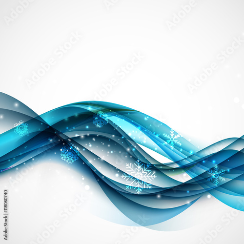 Abstract Christmas and New Year Wave Background with Lights and