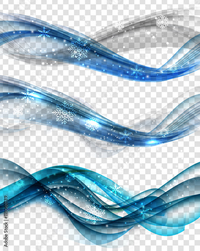Abstract Christmas and New Year Wave with Lights and Snowflakes