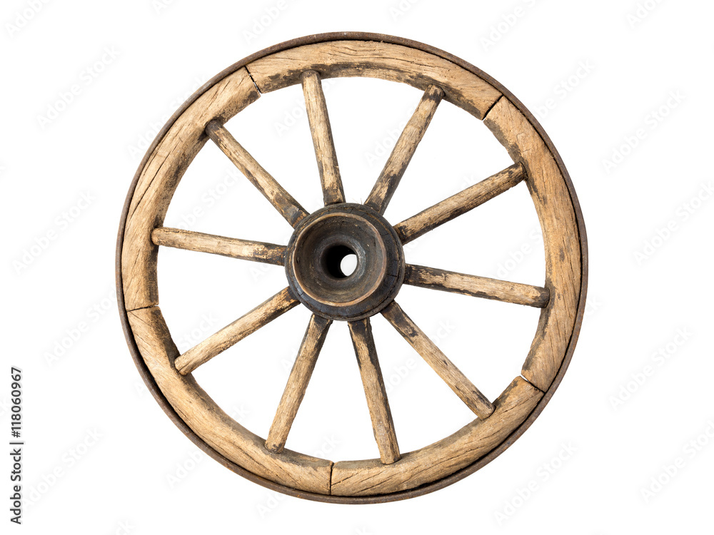 Old wooden wagon wheel