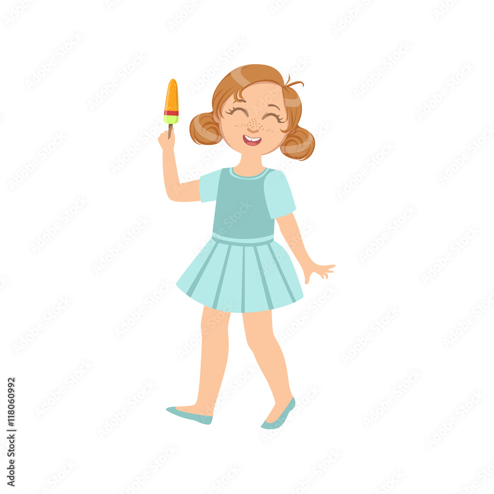 Girl Walking Holding Ice-Cream On A Stick Girl Walking Holding Ice-Cream On A Stick