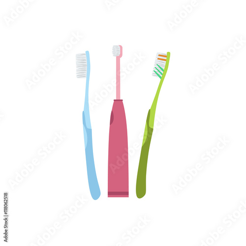 Three Different Kind And Color Of Toothbrushes