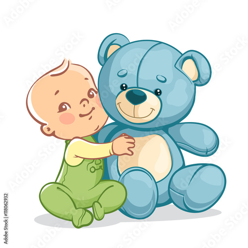 Child with big blue teddy bear