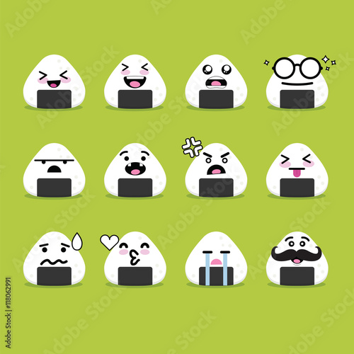 Smile emoji emoticon face in onigiri with a lot of variation